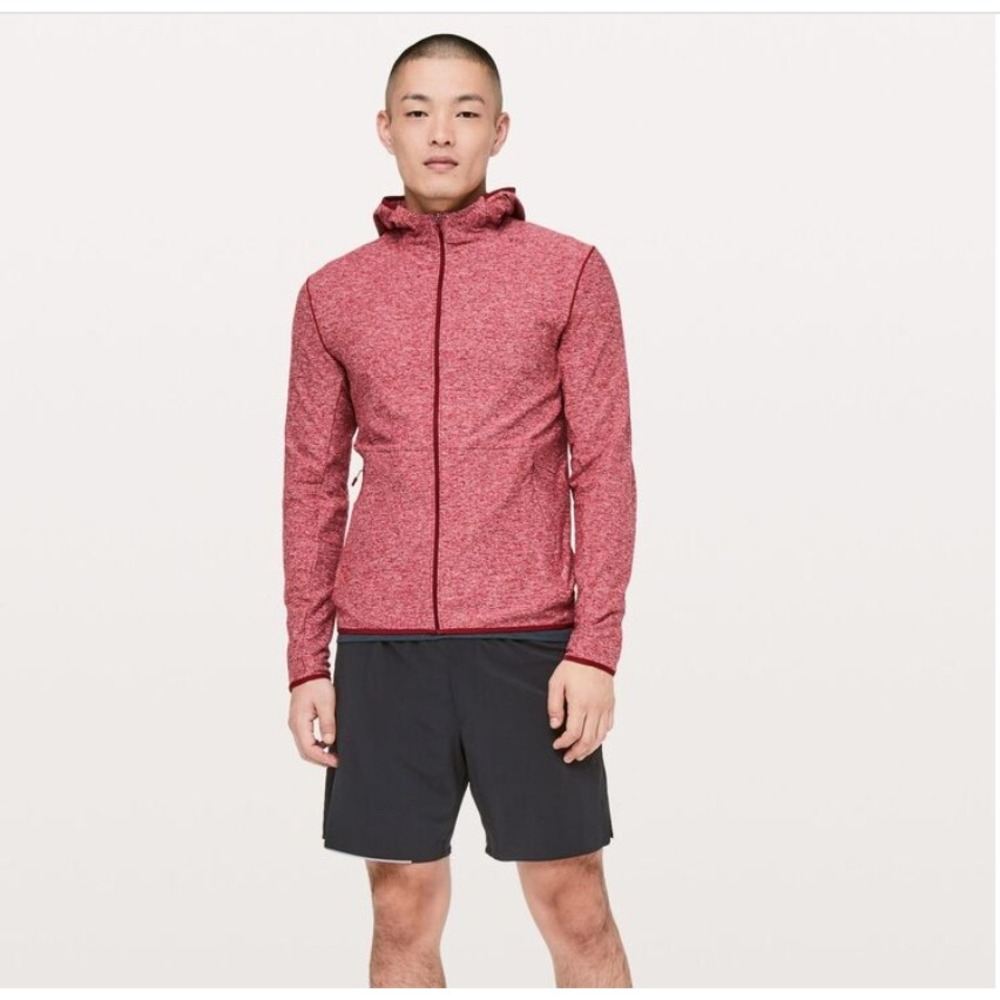 Lululemon Red Surge Warm Full Zip Hoodie Heathered Activewear Men's Large